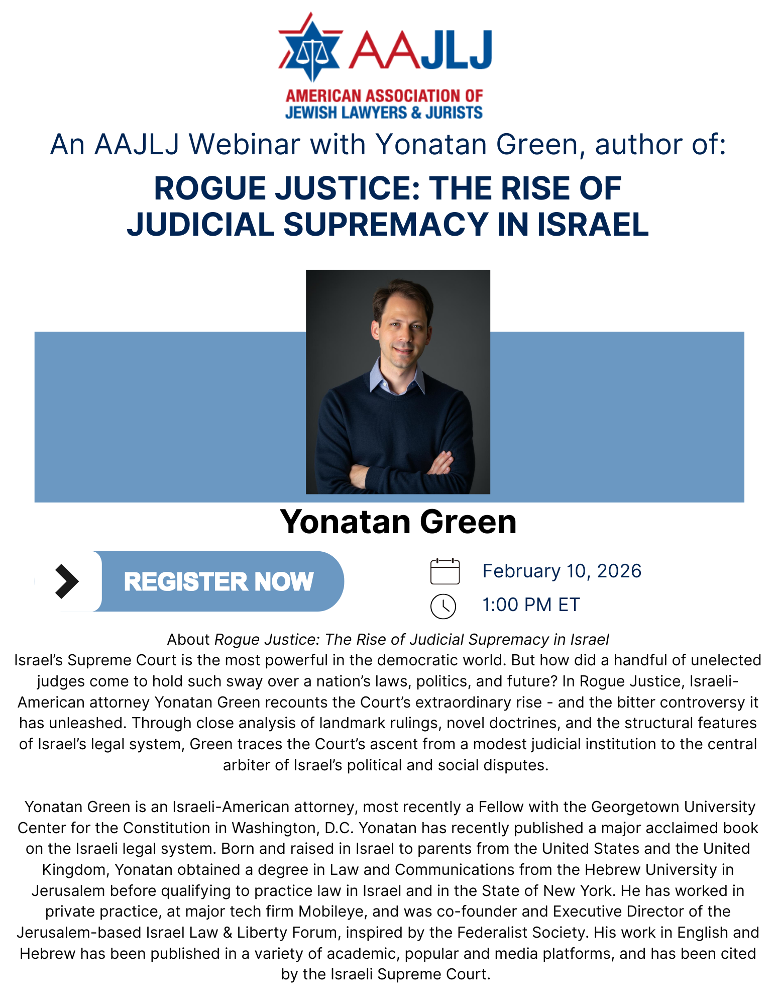Yonatan Green on "Rogue Justice: The Rise of Judicial Supremacy in Israel"